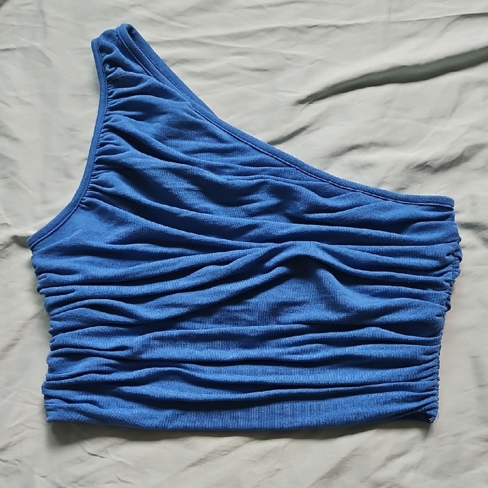 SHEIN Blue Asymmetrical Ruched Tank Top, Size M